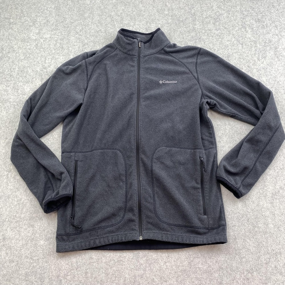 Columbia Jacket Mens Medium Gray Full Zip Fleece Stand Collar Pockets Outdoor